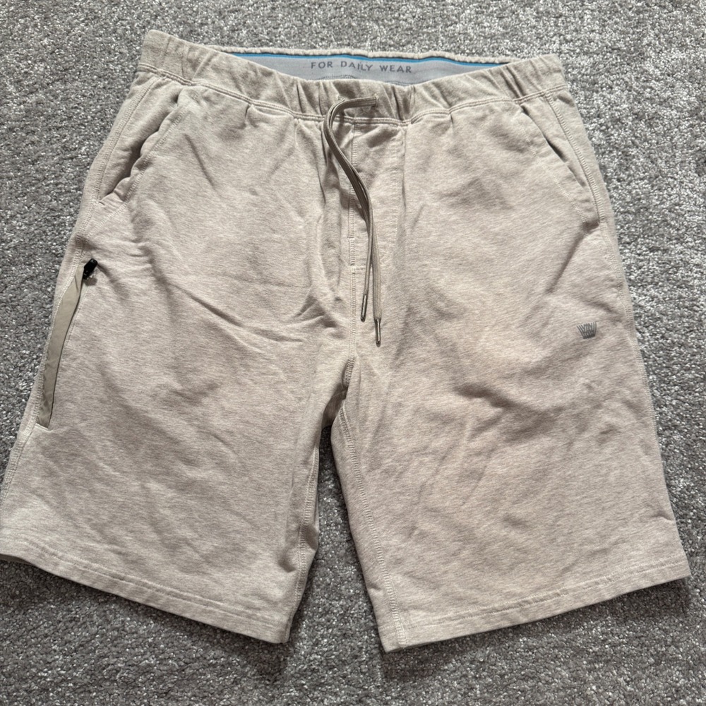 Mack Weldon Ace Sweat Shorts Men Large Beige Athleisure Loungewear Drawstring
